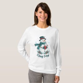 Camiseta Fique Aconchegante Boneco de Neve de Inverno Com C