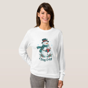 Camiseta Fique Aconchegante Boneco de Neve de Inverno Com C