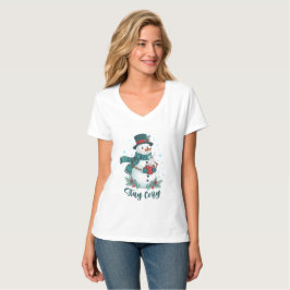Camiseta Fique Aconchegante Homem de Neve de Inverno Com Ca