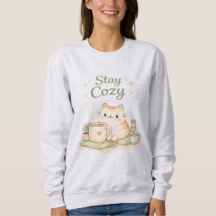 Camiseta Fique Aconchegante Kawaii Gatinho Fofo Café Doce 