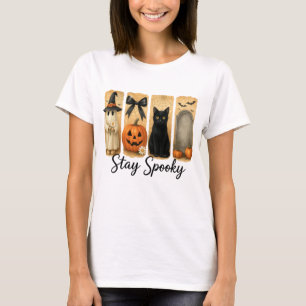 Camiseta "Fique assustado" Pincel de Halloween Cava Gato fe