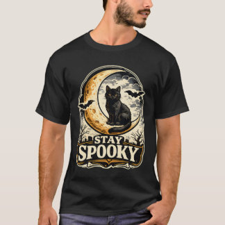 Camiseta Fique Assustadoramente Vintage Gato Preto Lua Cres