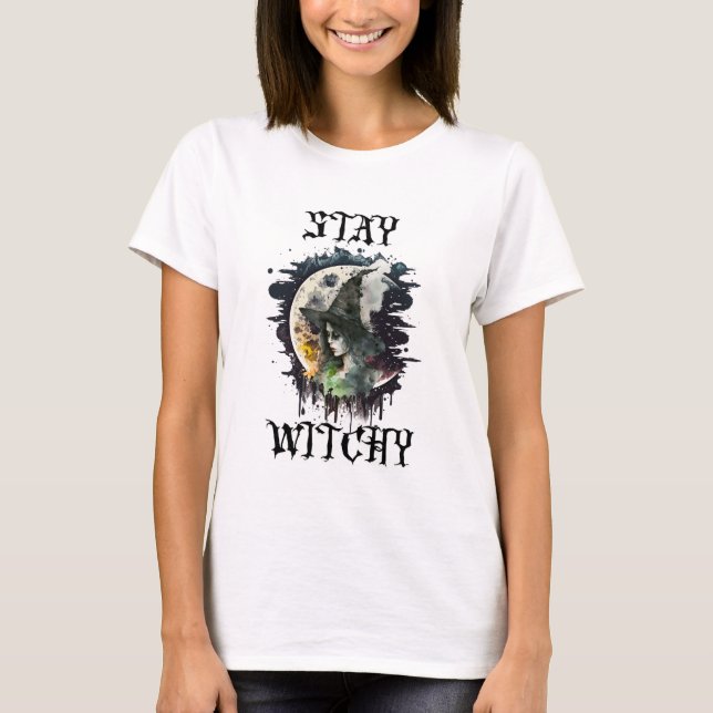 Camiseta Fique Bruxinha | Halloween Bruxa e Lua Cheia (Frente)