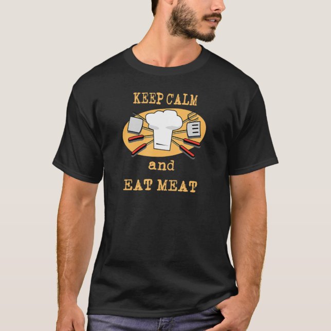 Camiseta Fique calma e coma carne boa Comida bons amigos bo (Frente)