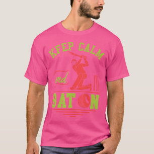 Camiseta Fique Calmo E Bata Nos Fãs De Críquete E Na Tomada