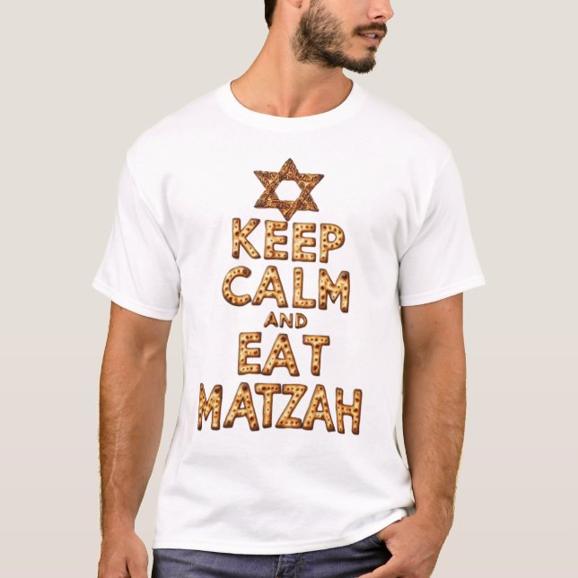 Camiseta Fique calmo e coma Matzah Engraçado design (Frente)