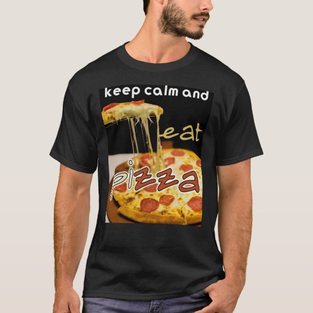 Camiseta fique calmo e coma pizza, coma pizza Clássica T-Sh (Frente)