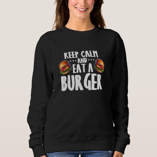 Camiseta Fique calmo e coma um entusiasta da Comida de hamb (Frente)