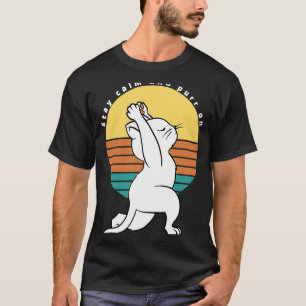 Camiseta Fique Calmo E Purr No Gato De Ioga Retroativo Pres