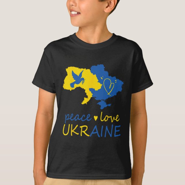 Camiseta Fique Com a Bandeira da Paz e Amor à Ucrânia  (Frente)
