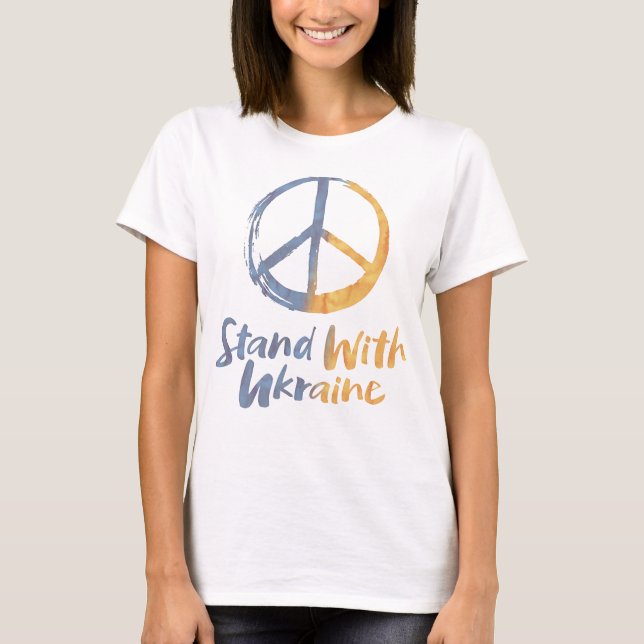 Camiseta Fique com a Ucrânia - Símbolo PEACE Sinal de Liber (Frente)