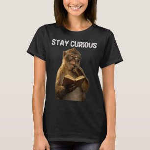 Camiseta Fique curioso macaco rato de biblioteca lendo livr