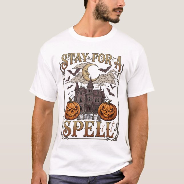 Camiseta Fique Feitiço Haloween Casa Assombrada Abóboras Mo (Frente)