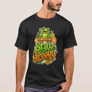 Camiseta Fique Groovy Arte Floral de Cogumelo de Sapo Retro