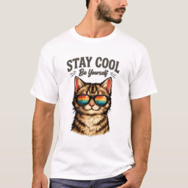 Camiseta Fique Legal Seja Você Mesmo Gato com Óculos de Sol