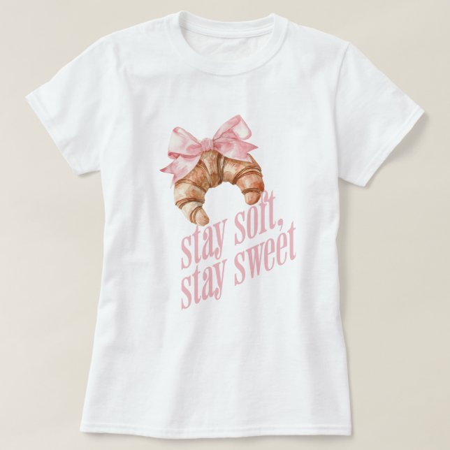 Camiseta Fique macio, fique doce Croissant com Laço (Frente do Design)