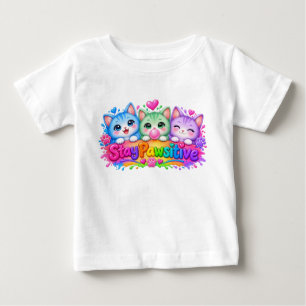 Camiseta Fique Pawsitivo Fofinhos Gatinhos Bebê