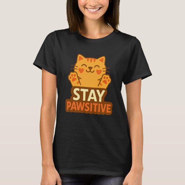 Camiseta Fique Pawsitivo - Positivo - Gato Fofo (Frente)
