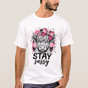 Camiseta Fique Sassy Vaca Highland Rosa Gravura Vintage Cam
