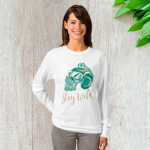 Camiseta Fique Selvagem Crânio Barbudo Moderno