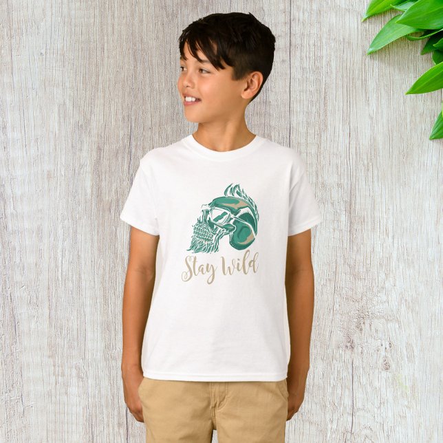 Camiseta Fique Selvagem Crânio Barbudo Moderno (Criador carregado)