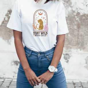 Camiseta Fique Selvagem Criança da Lua Boho Leopardo 