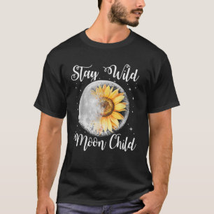 Camiseta Fique Selvagem Criança da Lua Hippie Sunflower Tsh