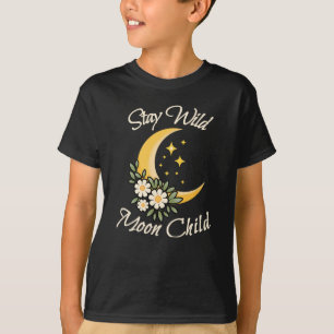 Camiseta Fique Selvagem Criança da Lua Lua Crescente Boho