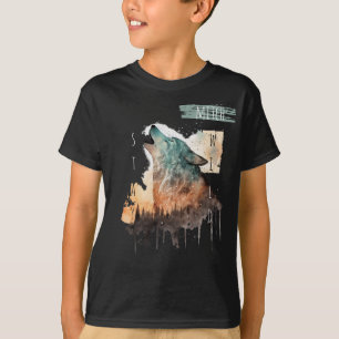 Camiseta "Fique selvagem" Howling Wolf Personalizável Boy
