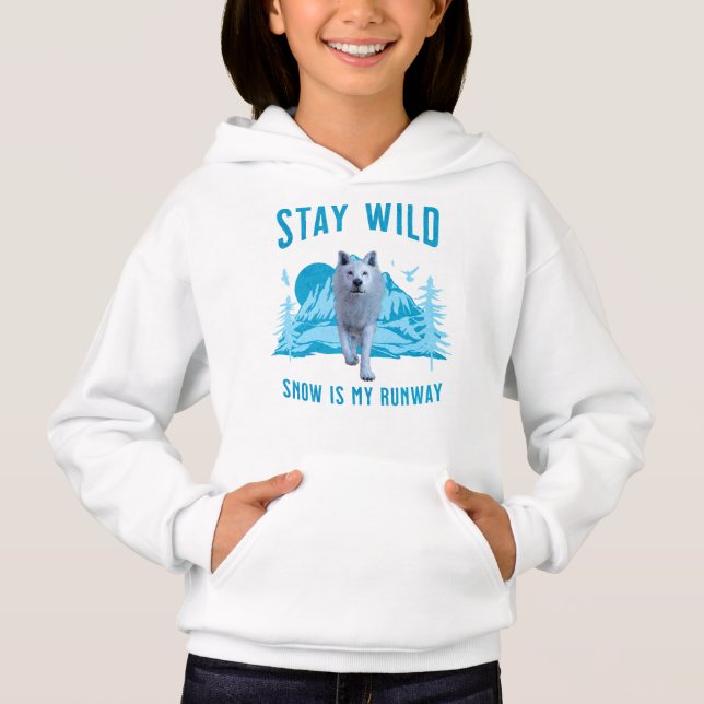 Camiseta Fique Selvagem Lobo Branco Passarela de Neve (Frente)
