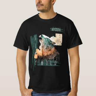 Camiseta "Fique Selvagem" Lobo Uivando Personalizável