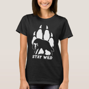 Camiseta Fique Selvagem - Silhueta de lobo e pegada