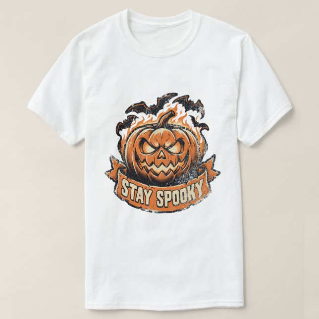 Camiseta Fique Sinistro Abóbora do Mal Jack O' Lantern Vint (Frente do Design)
