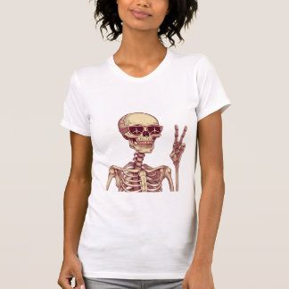 Camiseta Fique Tranquilo – Sinal de Paz do Esqueleto Retrô