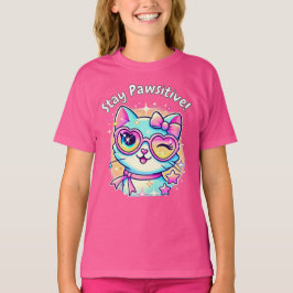 Camiseta 🐱 ✨ Fiquem Pawsitivos - O Tee de Gatos Mais Coraj