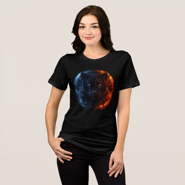 Camiseta Fire and Ice Panther – Dual Element Fantasy Art (Frente Completa)
