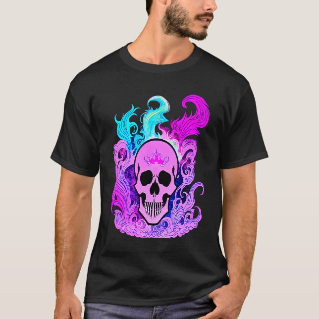 Camiseta Fire Skull Smoke Pink Skeleton Flames (Frente)