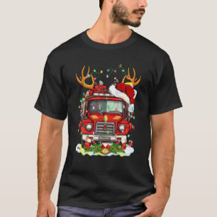 Camiseta Fire Truck Reindeer Xmas Lighting Firefighter Chri