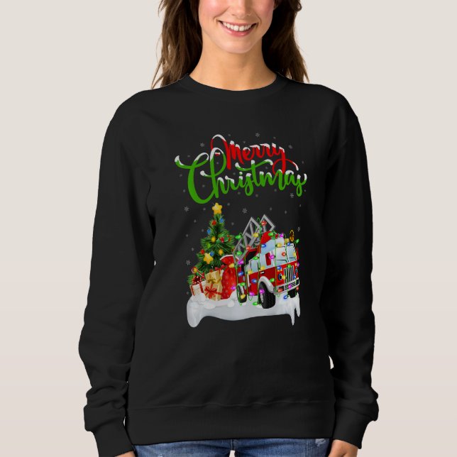 Camiseta Fire Truck  Xmas Decorations Santa Fire Truck Chri (Frente)