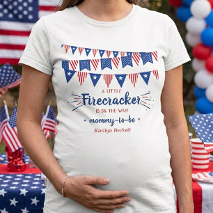 Camiseta Firecracker A Caminho! chá de fraldas De 4 De Julh