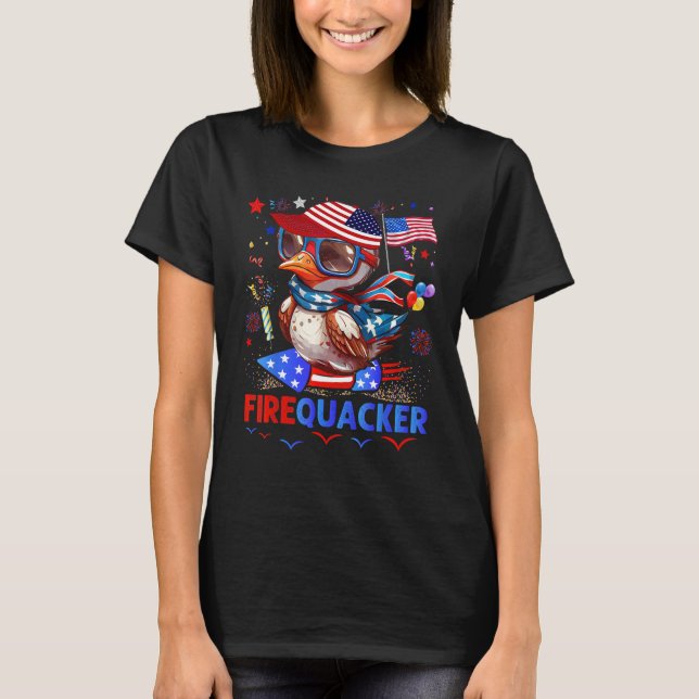 Camiseta Firecracker Duck 4th of July Patriotic Day Usa Fla (Frente)