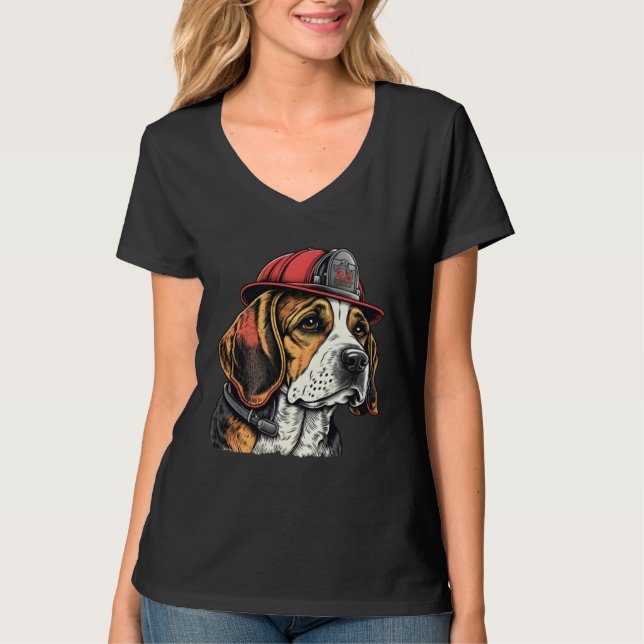 Camiseta FireFighter Beagle Dog For Beagle Dad Fire Fighter (Frente)