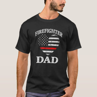 Camiseta Firefighter Dad Patriotic US Flag Heart Fireman Fi