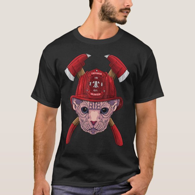 Camiseta Firefighter Sphynx Fireman Boys Kids Fire Rescue C (Frente)