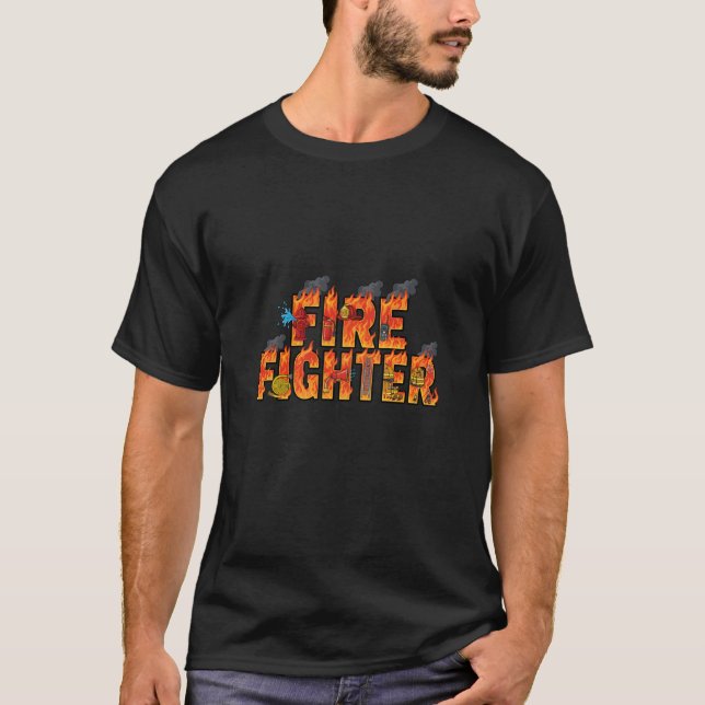 Camiseta Firefighter Typography Art with Flames & Rescue  (Frente)