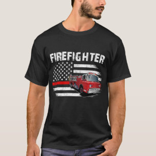 Camiseta Fireman American Flag Red Line US Firefighter Patr