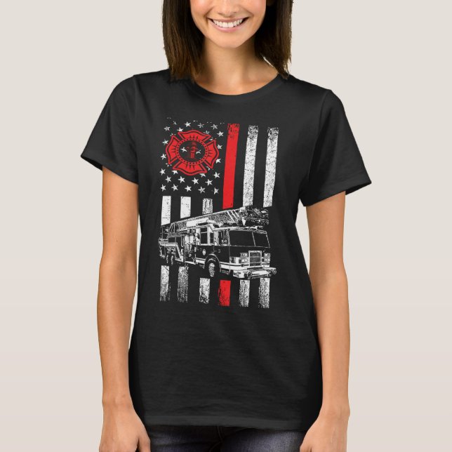 Camiseta Fireman American Flag Thin Red Line Graphics (Frente)