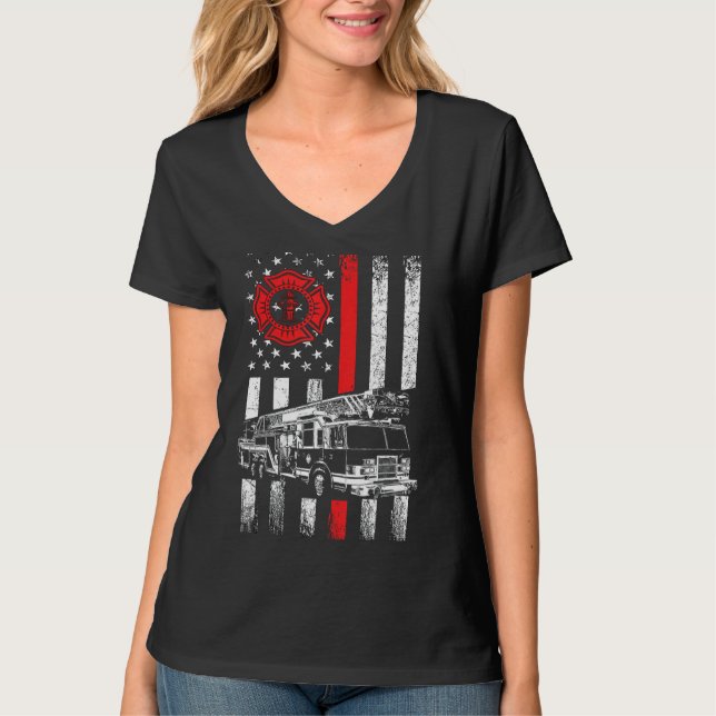 Camiseta Fireman American Flag Thin Red Line Graphics (Frente)