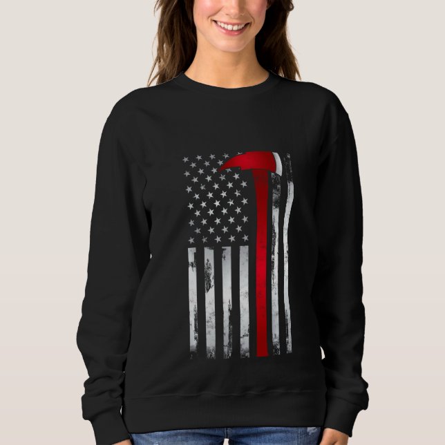 Camiseta Fireman Thin Red Line American Flag Ax Para Firefi (Frente)