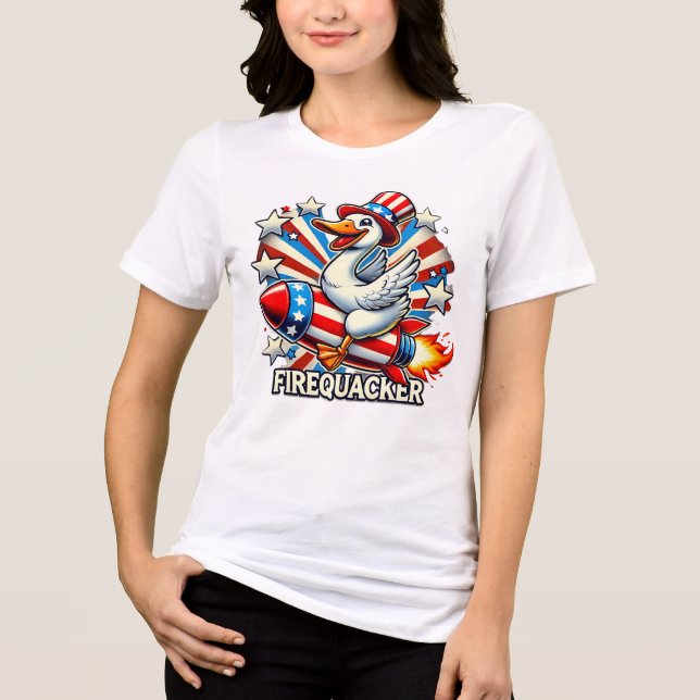 Camiseta FIREQUACKER - Ganso Patriótico Engraçado num Fogue (Frente)
